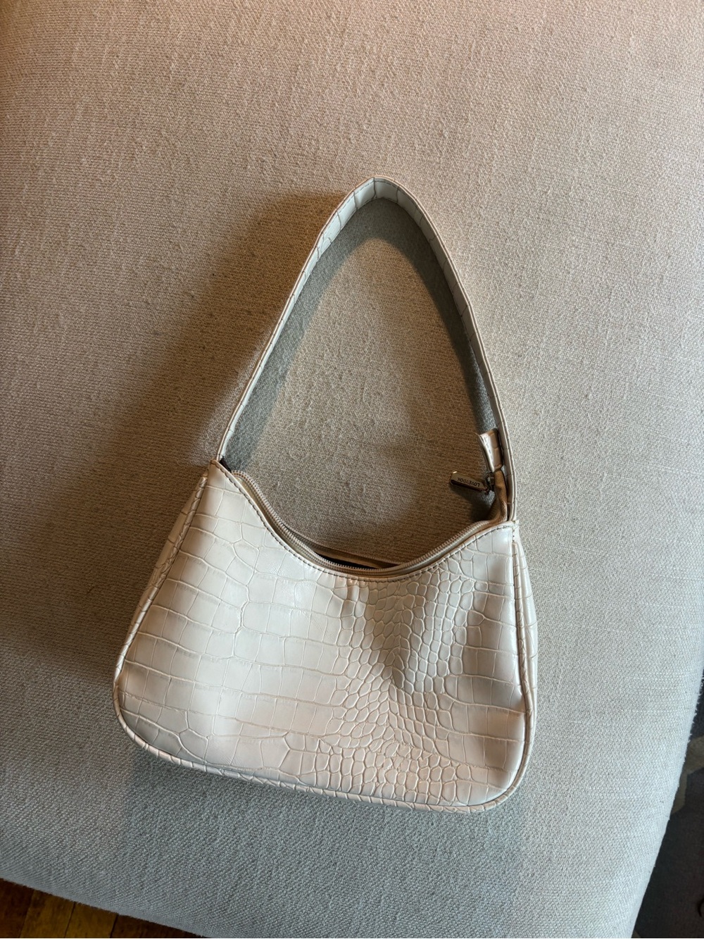Croc-Embossed Cream Shoulder Bag